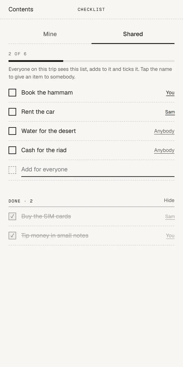 Checklist: Yours, and one shared
