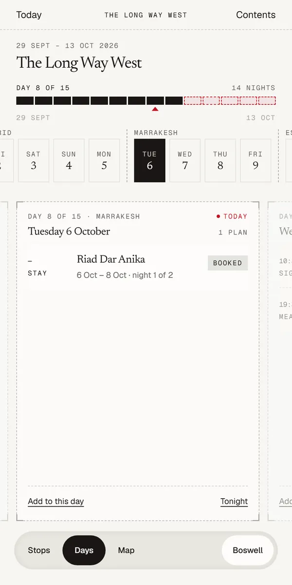 Days: day 8 of 15, Tuesday 6 October in Marrakesh